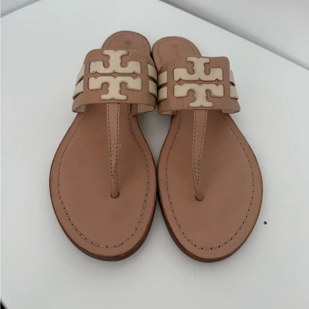 Tory Burch Leather Tan and Cream Sandals size 10